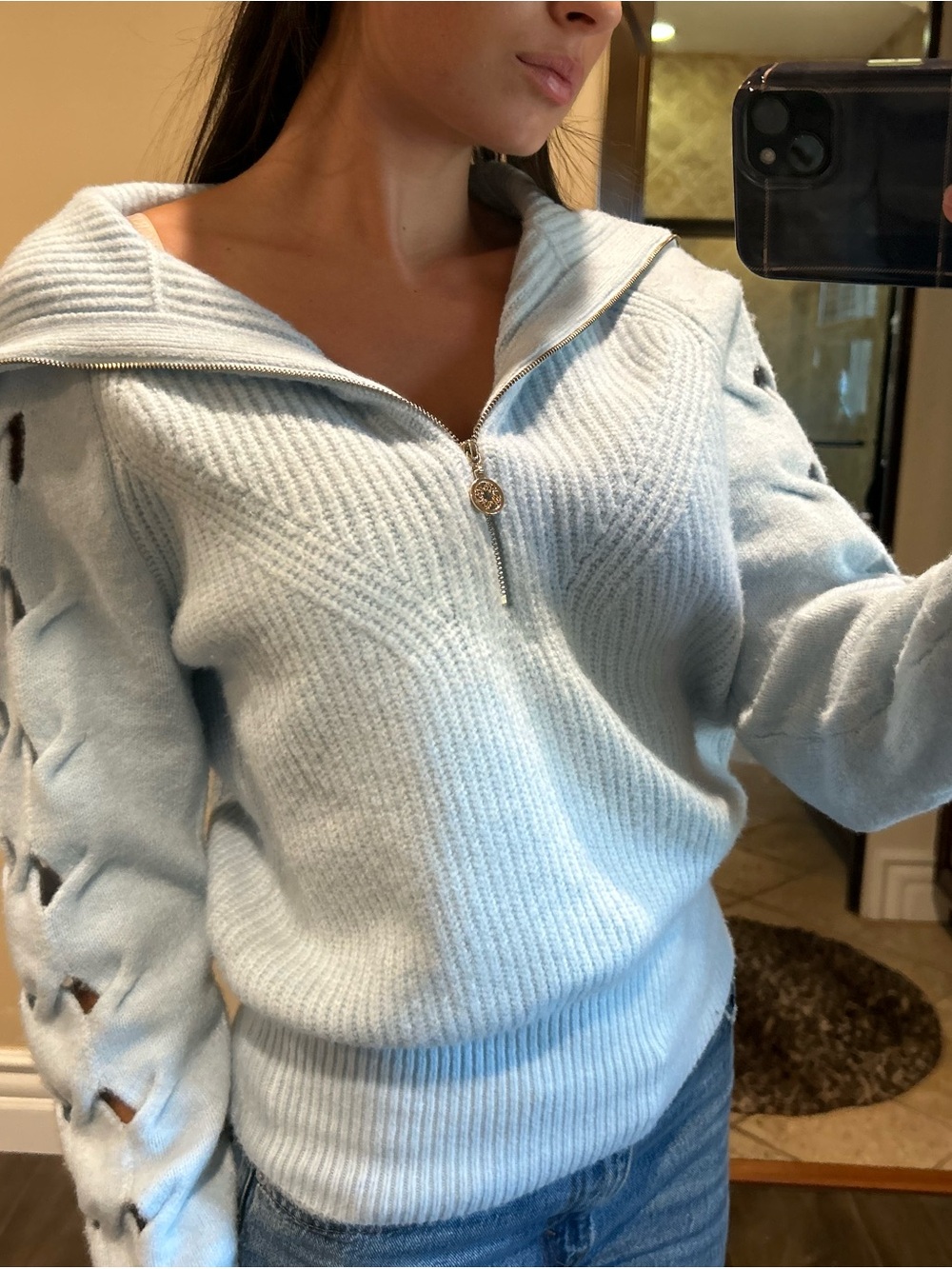 White House Black Market Light Blue Half-Zip Knit Sweater